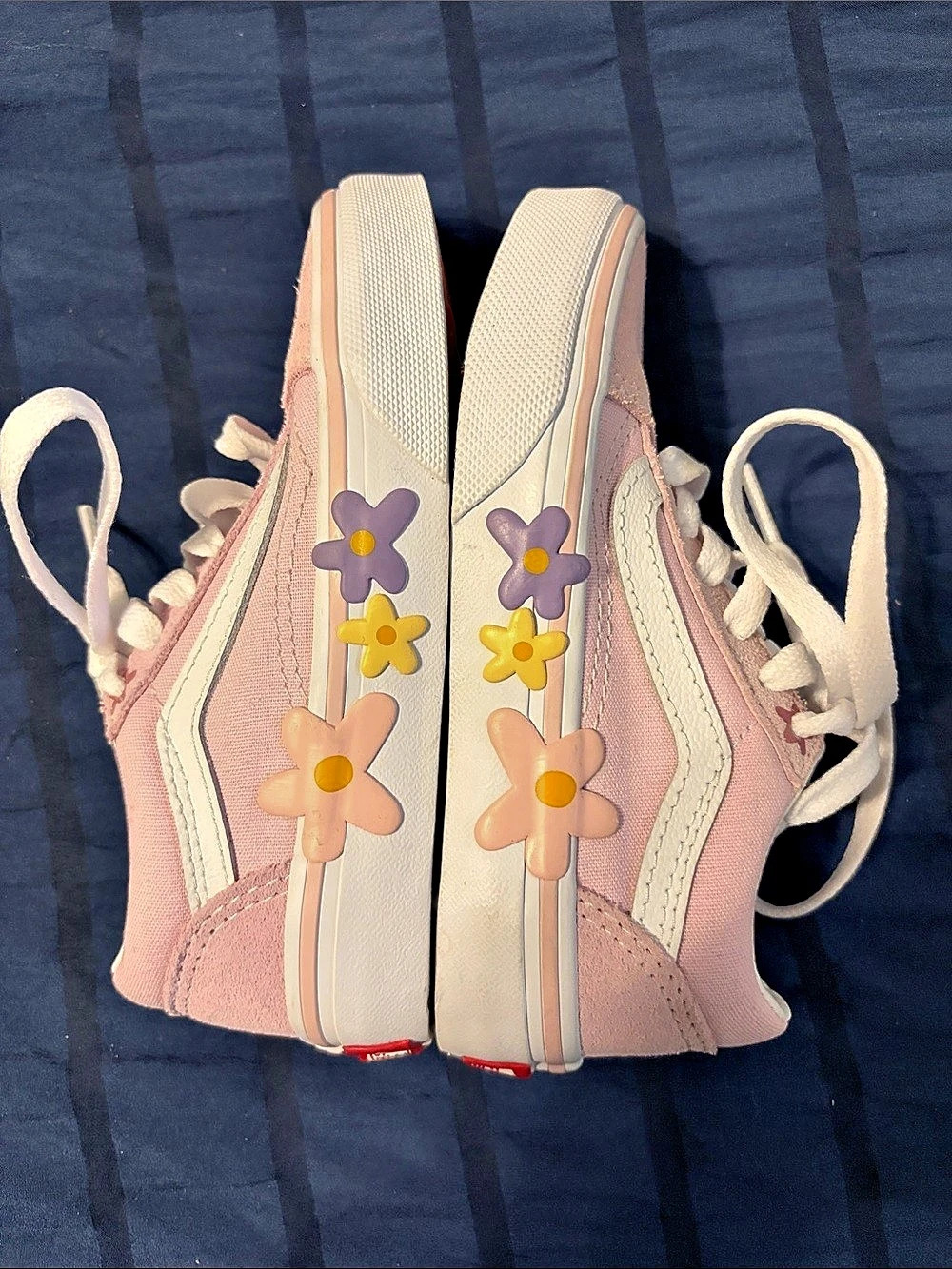 Vans Old Skool Flower Skate Shoes Floral Sneakers Pink & White Girls US 11
